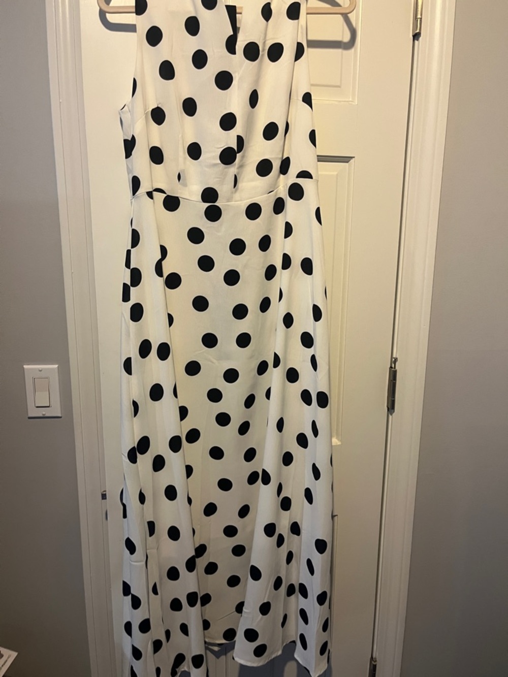 Classic Polka Dot Sleeveless Maxi Dress - White with Black Dots